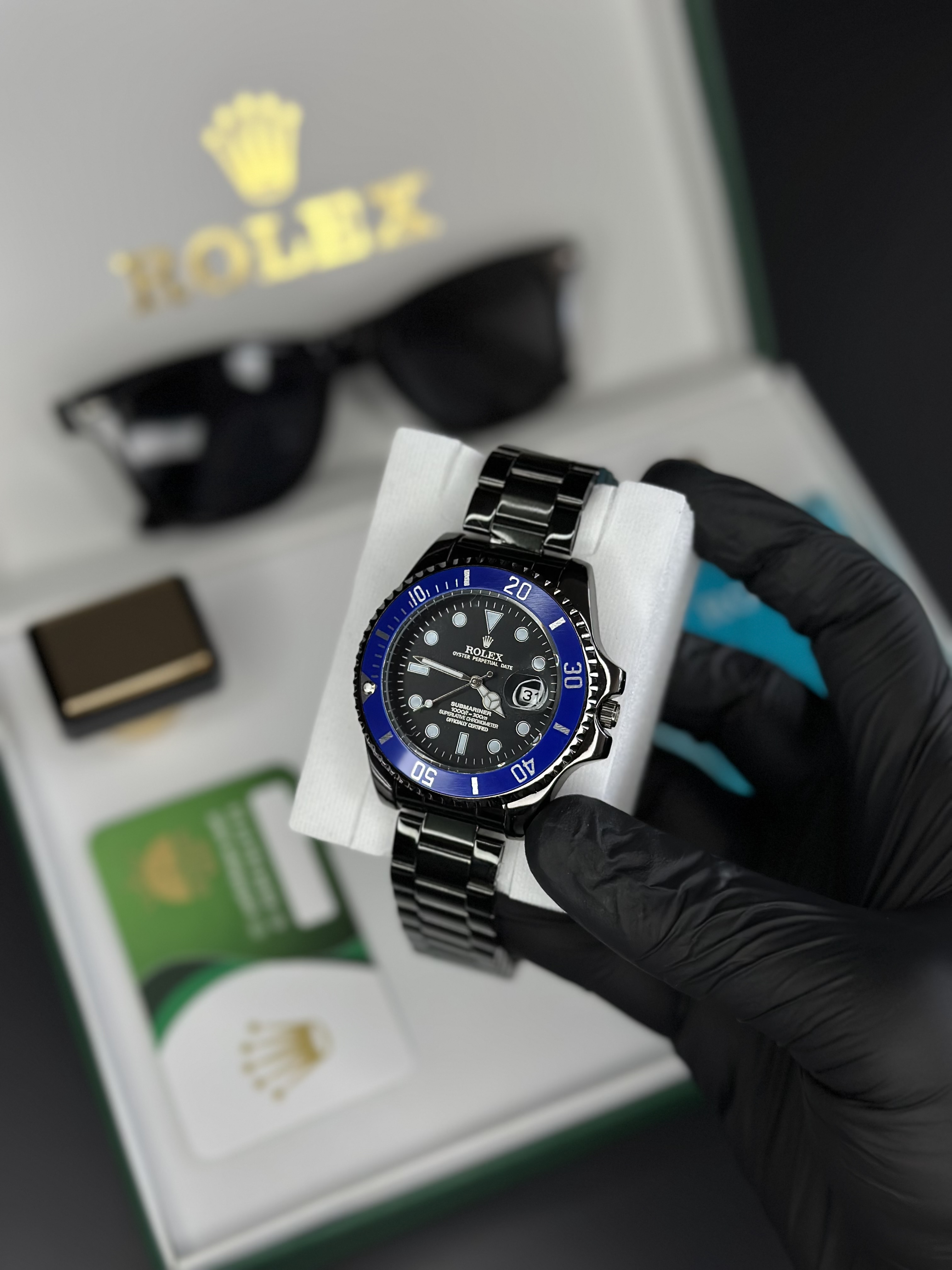Mavi bezel siyah submarina set