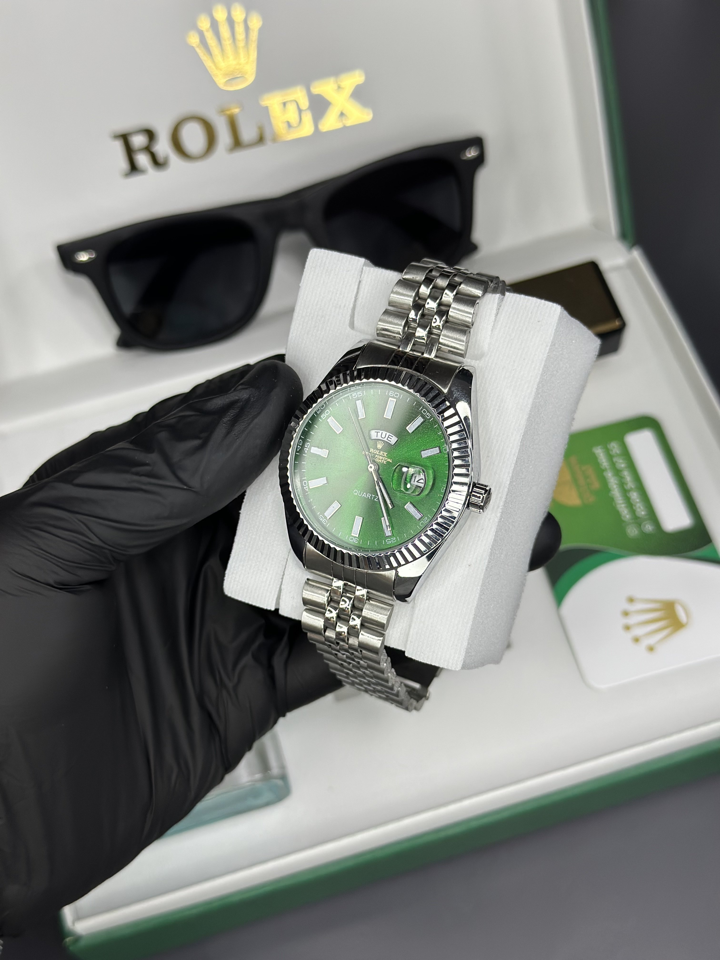 Yeşil gümüş day date set