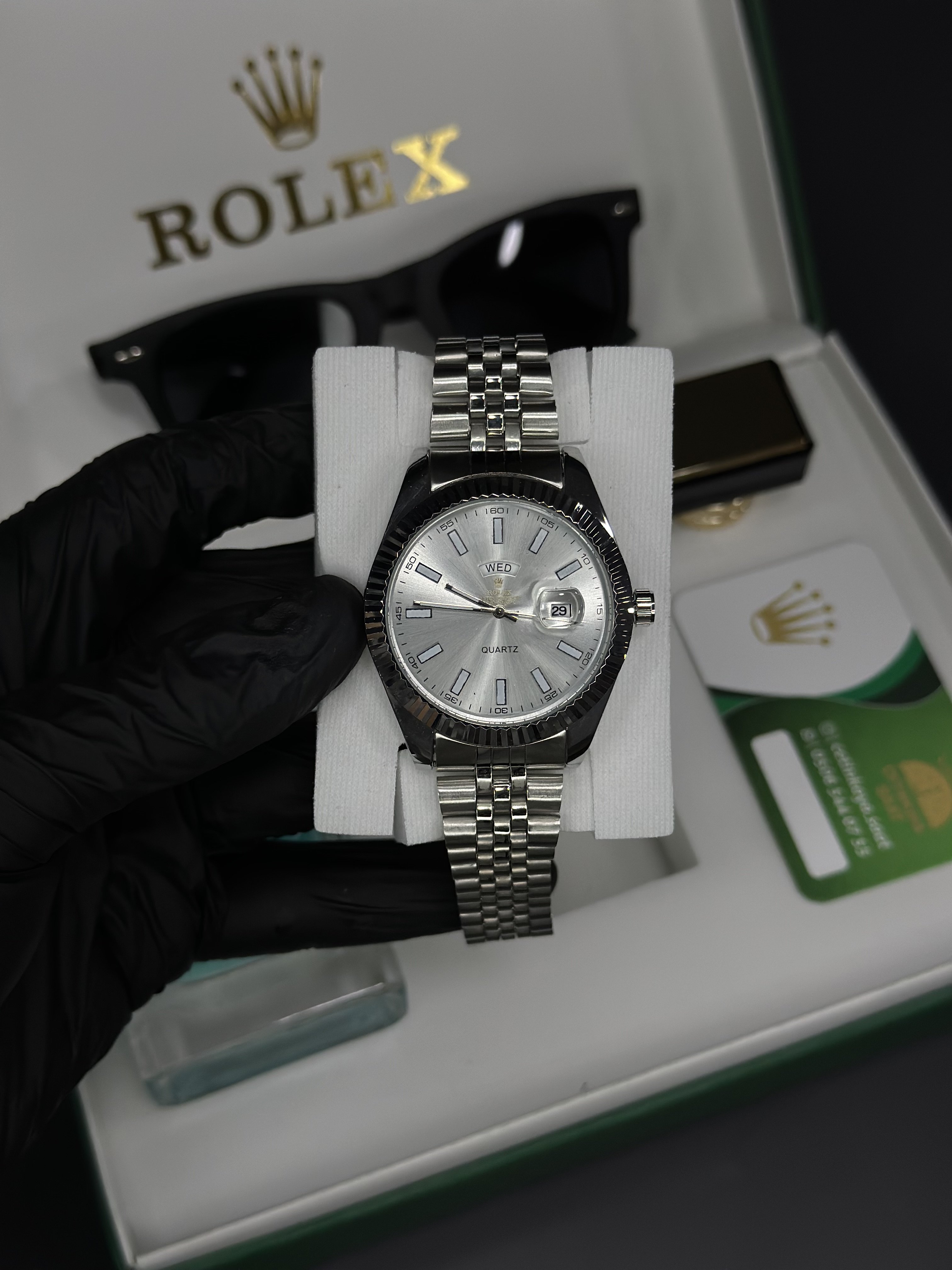 Gümüş day date set