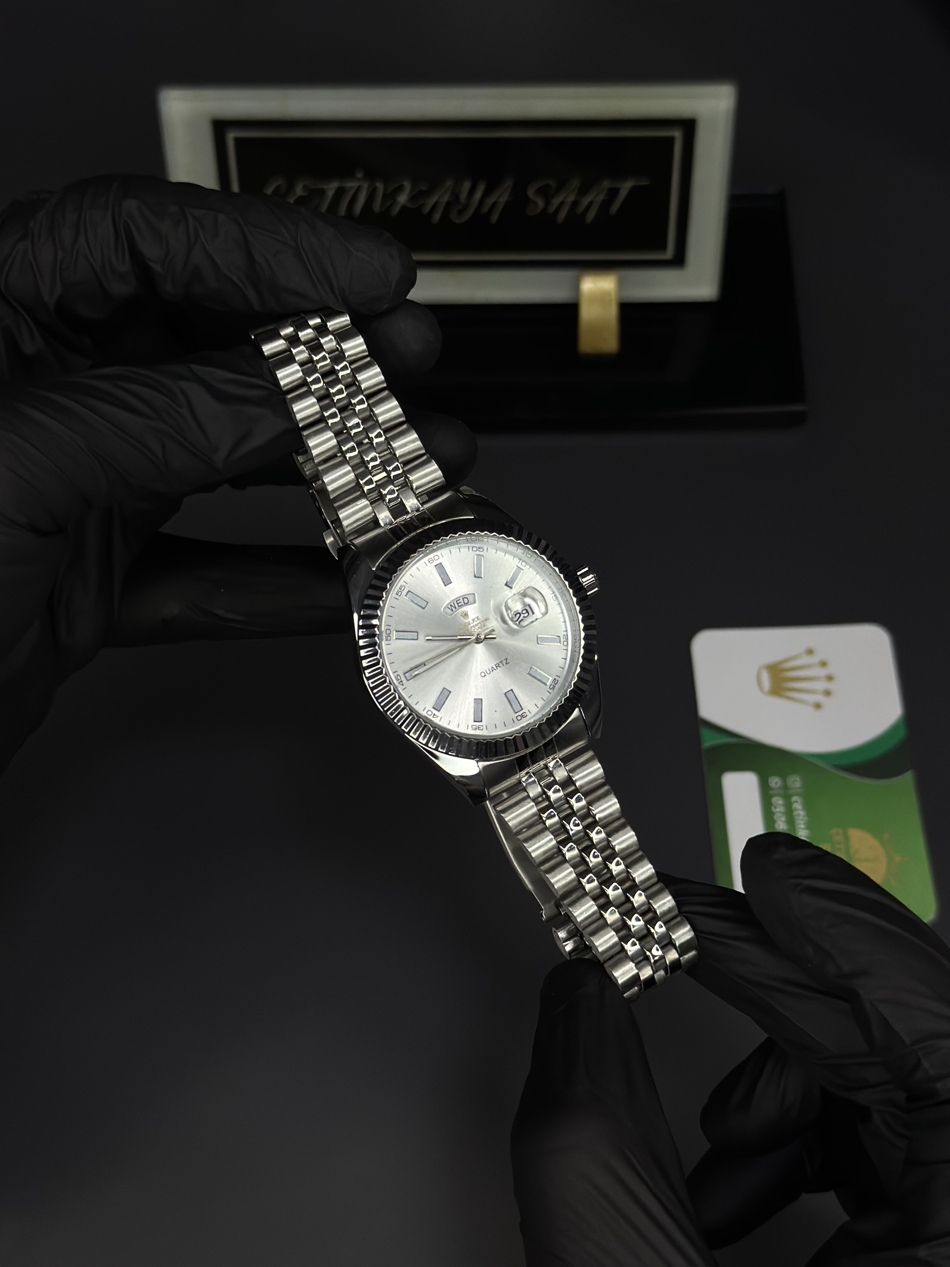 Gümüş day date set