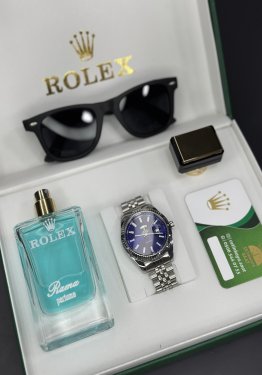 Mavi gümüş day date set